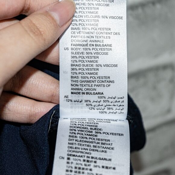 Sandro Paris Navy Short Sleeve Blouse Velvet trim Women's Size 2 - Picture 6 of 7